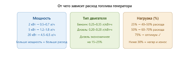 От чего зависит расход топлива в генераторе