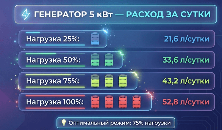 Расход топлива генератором 5 кВт
