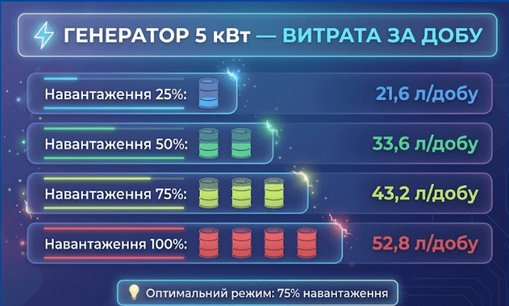 Витрата пального генератором 5 кВт