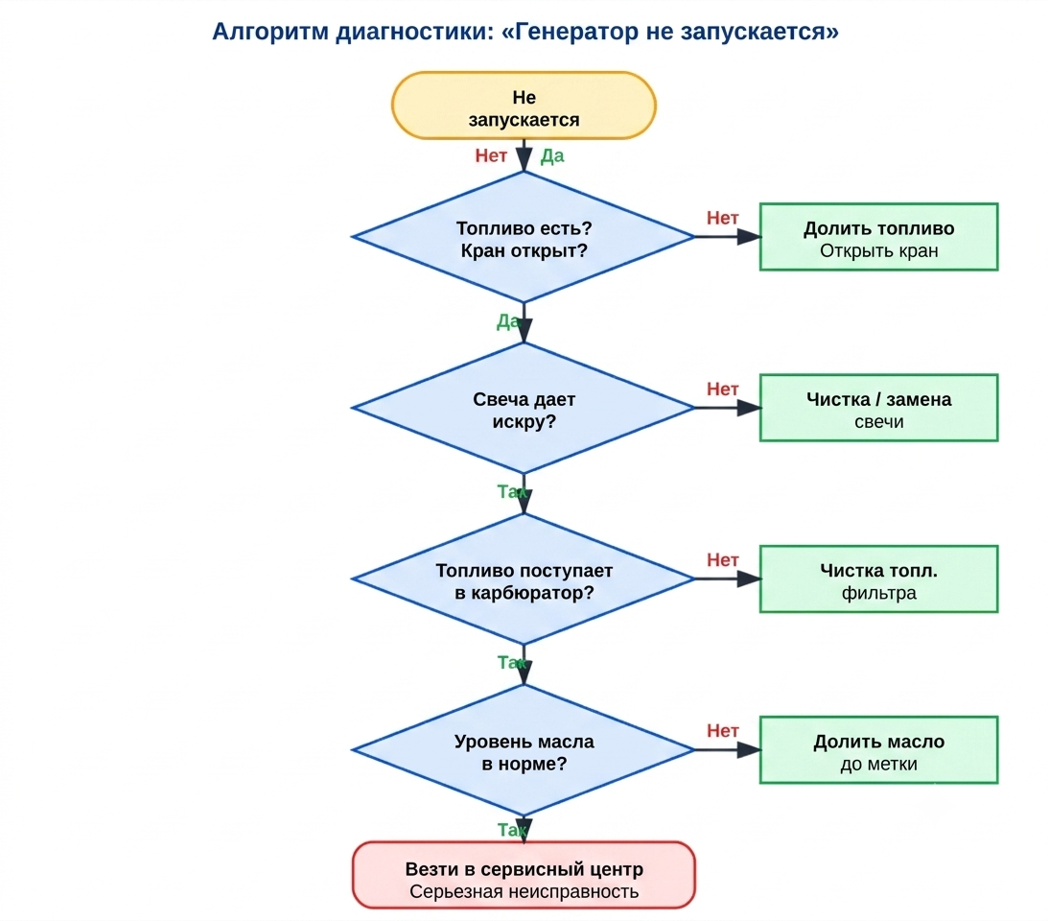 Алгоритм диагностики «генератор не запускается»