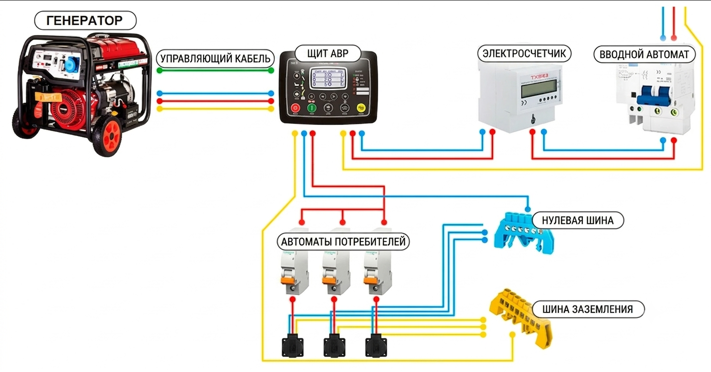 Расположение AVR в щитке генератора