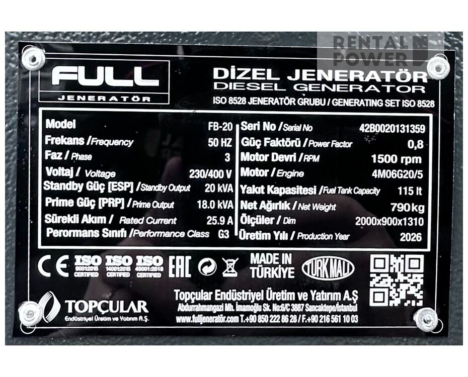 Генератор дизельный FULL FB-20 (16 кВт)