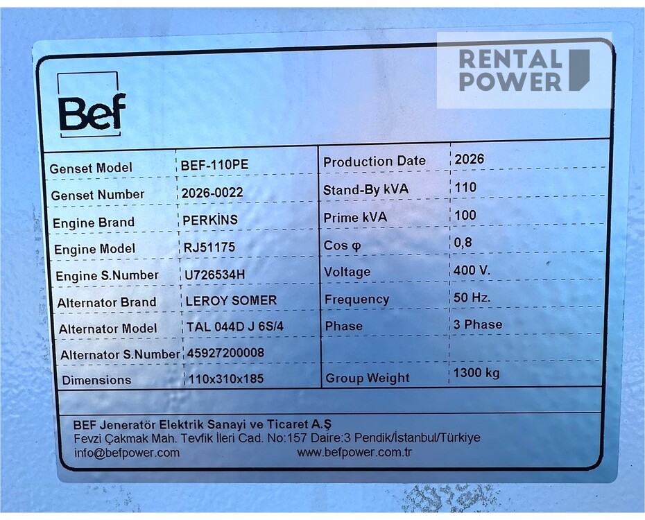 Дизельный генератор BEF110PE (80 кВт)
